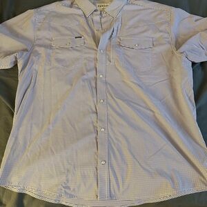 Poncho Outdoors Men's purple checkered shirt. Pearl snap buttons